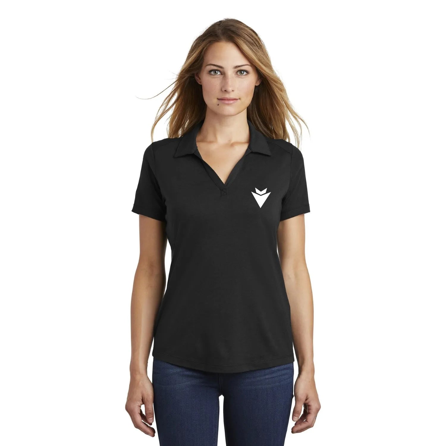 Sport-Tek Women's PosiCharge Tri-Blend Wicking Embroidered Polo - Black Triad Solid (PMS BLACK C)