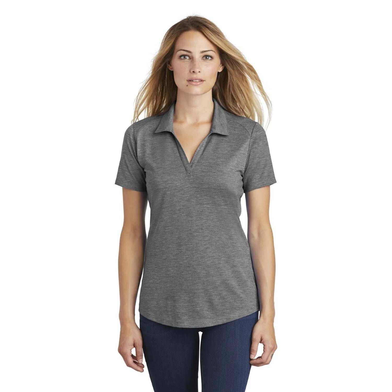 Sport-Tek Women's PosiCharge Tri-Blend Wicking Embroidered Polo - Forest Green Heather (PMS 3435C)