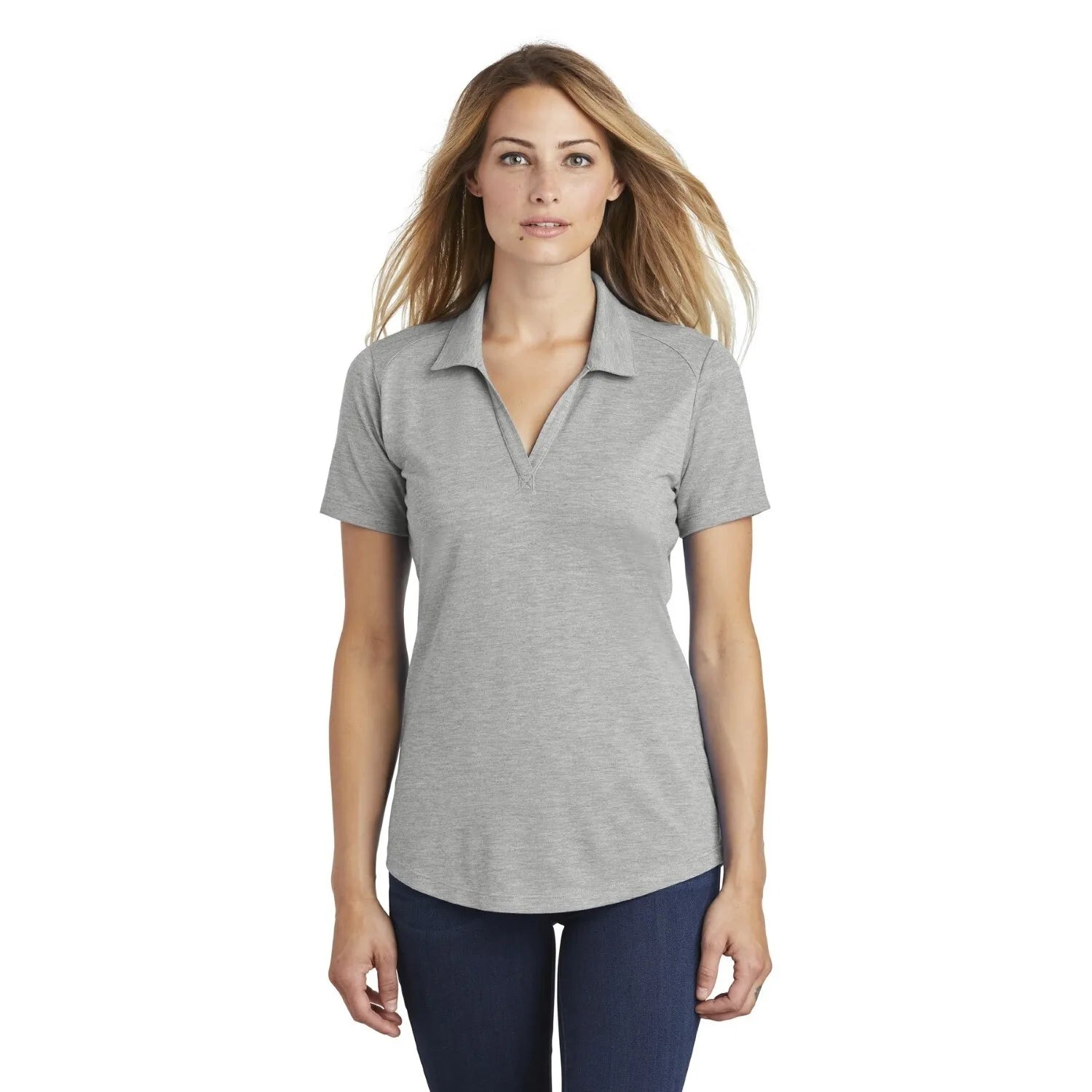 Sport-Tek Women's PosiCharge Tri-Blend Wicking Embroidered Polo - Pond Blue Heather (PMS 7689C)