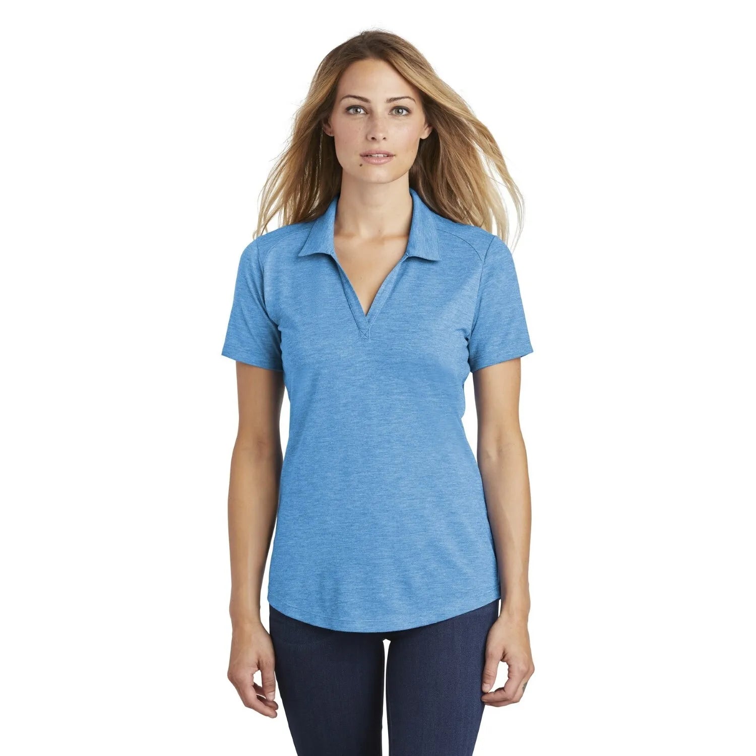 Sport-Tek Women's PosiCharge Tri-Blend Wicking Embroidered Polo - True Navy Blue Heather (PMS 533C)