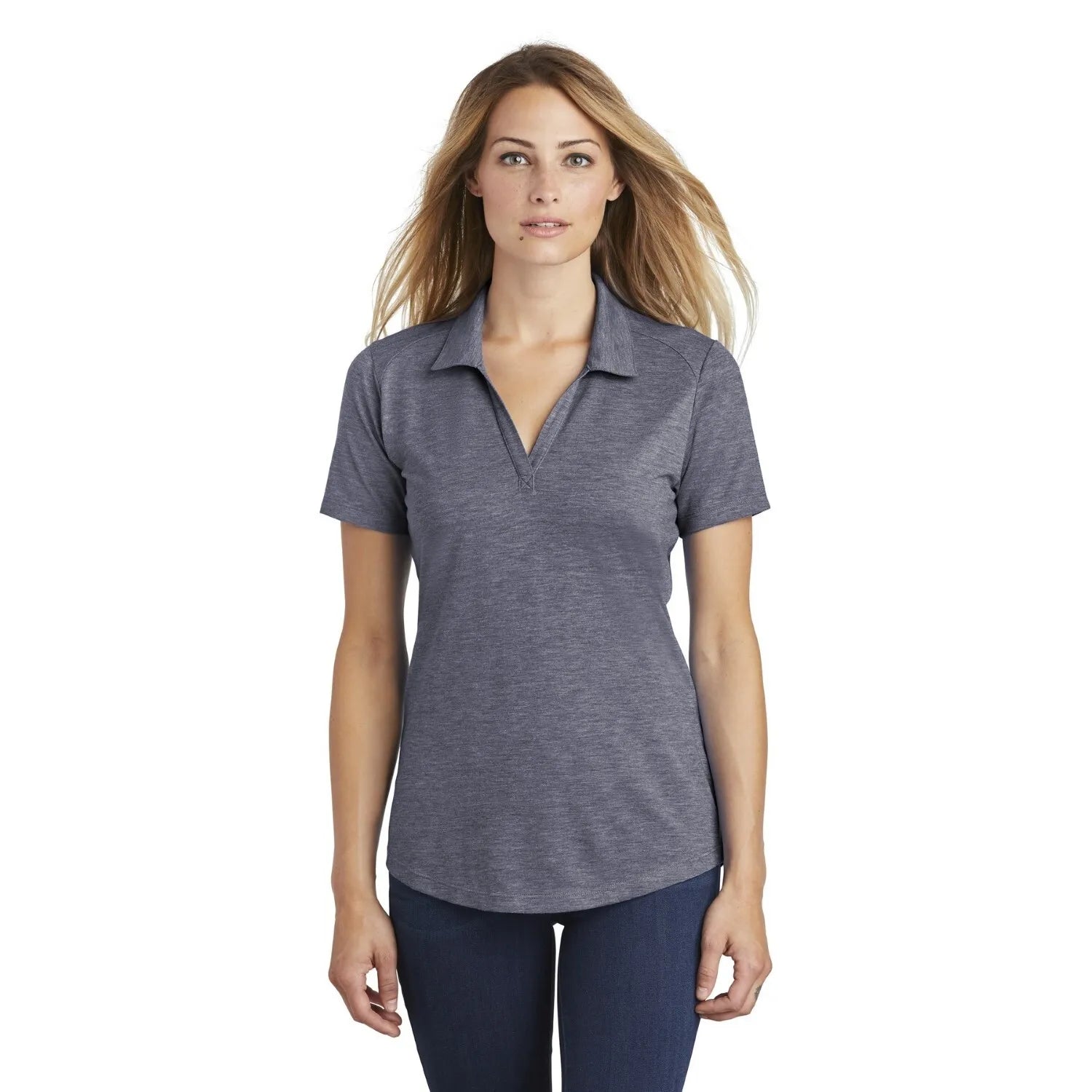 Sport-Tek Women's PosiCharge Tri-Blend Wicking Embroidered Polo - True Royal Blue Heather (PMS 7455C)