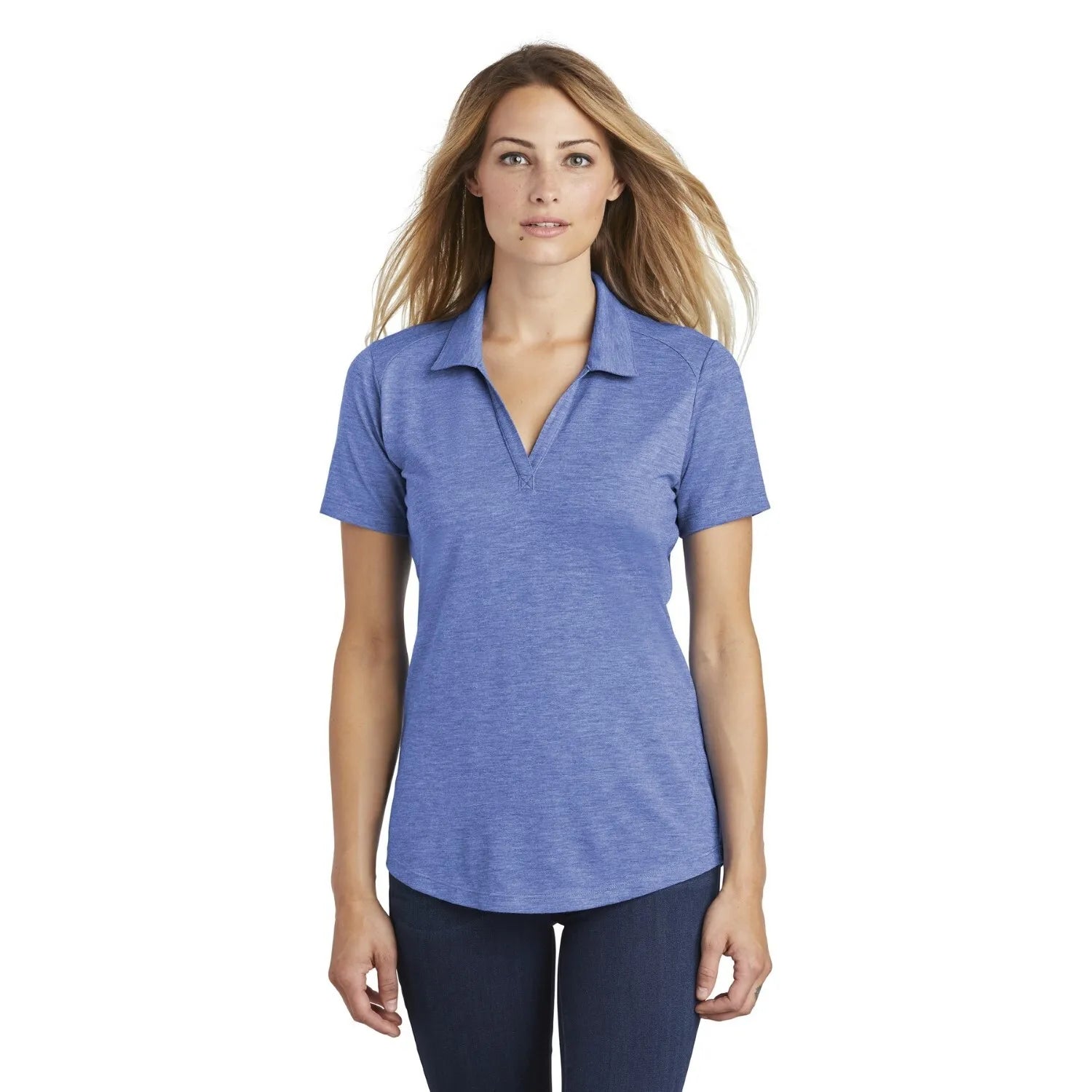 Sport-Tek Women's PosiCharge Tri-Blend Wicking Embroidered Polo - White Triad Solid
