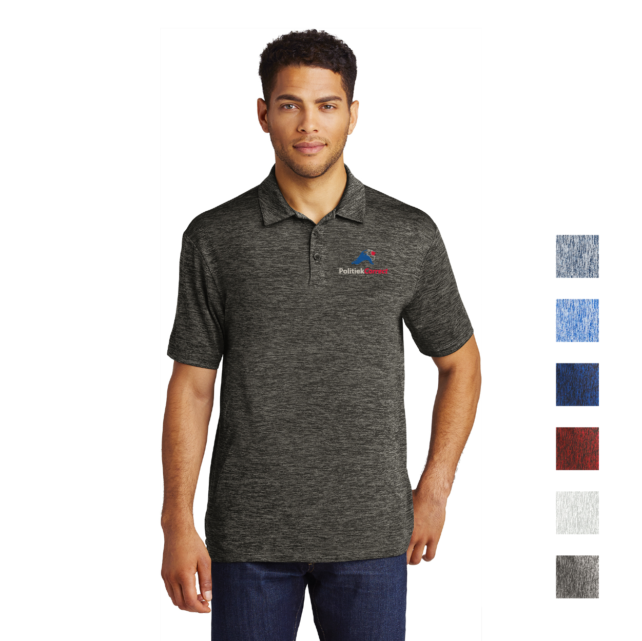 Sport-Tek PosiCharge Electric Heather Embroidered Polo - Black Electric
