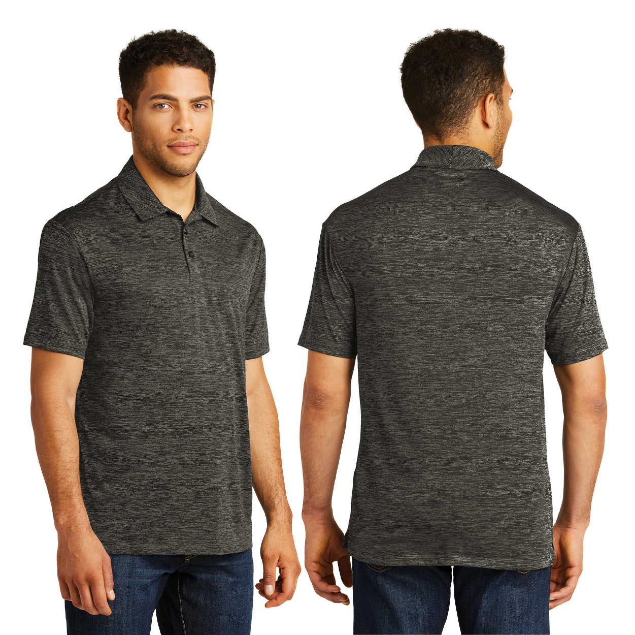 Sport-Tek PosiCharge Electric Heather Embroidered Polo - Dark Royal Blue-Black Electric