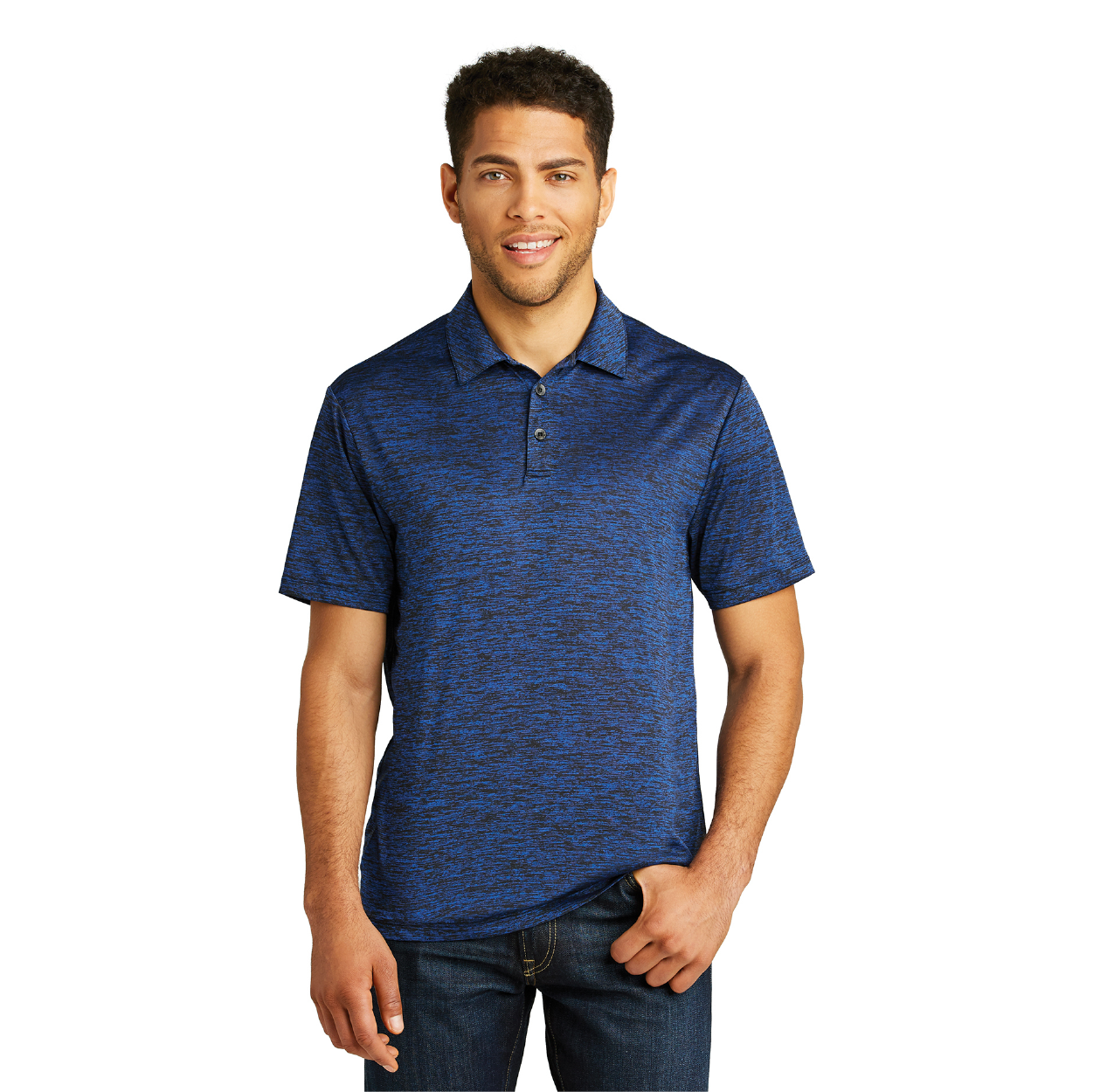 Sport-Tek PosiCharge Electric Heather Embroidered Polo - True Navy Blue Electric