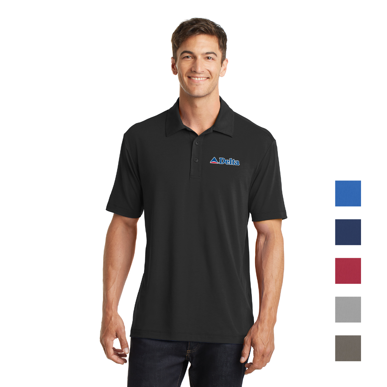 Port Authority Cotton Touch Performance Embroidered Polo - Black