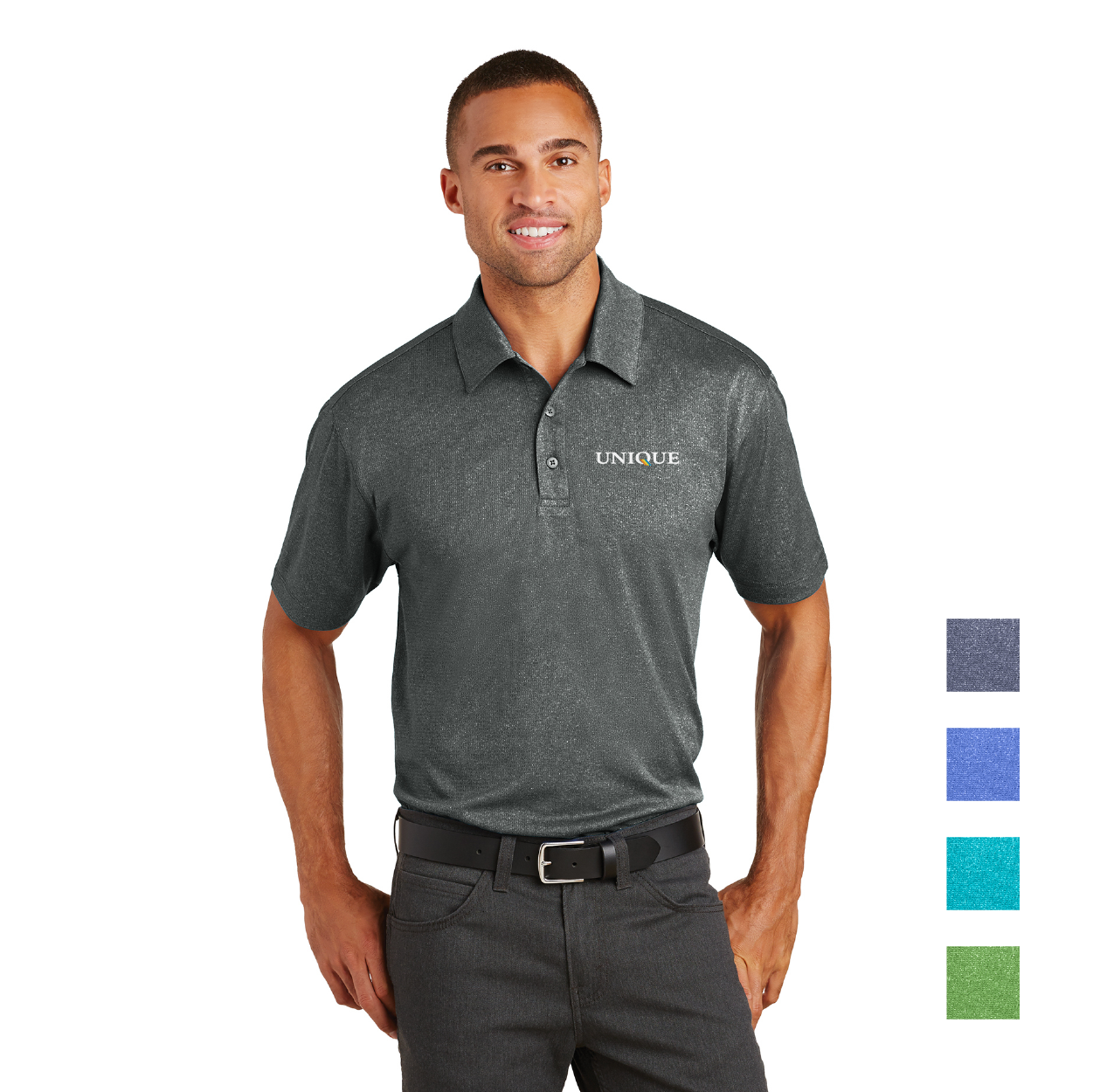 Port Authority Trace Heather Embroidered Polo - Charcoal Heather Grey
