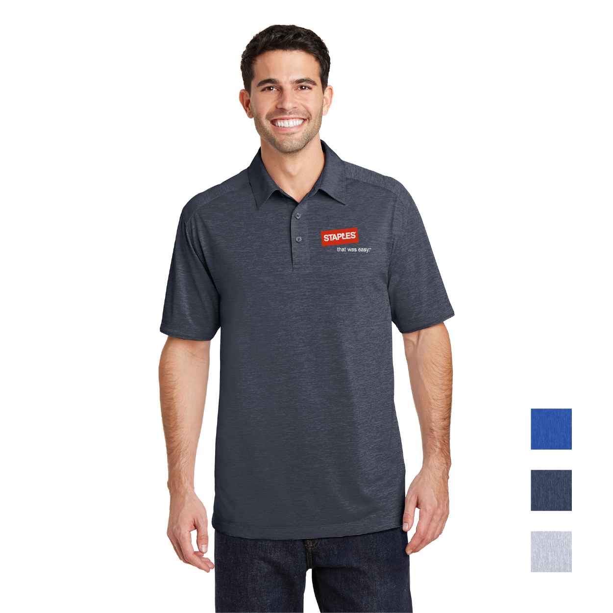 Port Authority Digi Heather Performance Embroidered Polo - Dark Grey