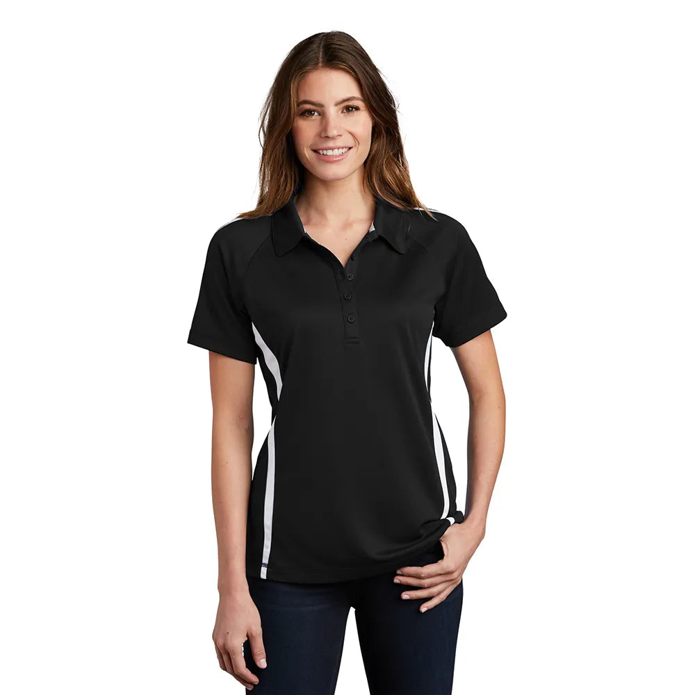 Sport-Tek Women's PosiCharge Micro-Mesh Colorblock Embroidered Polo - Black/White