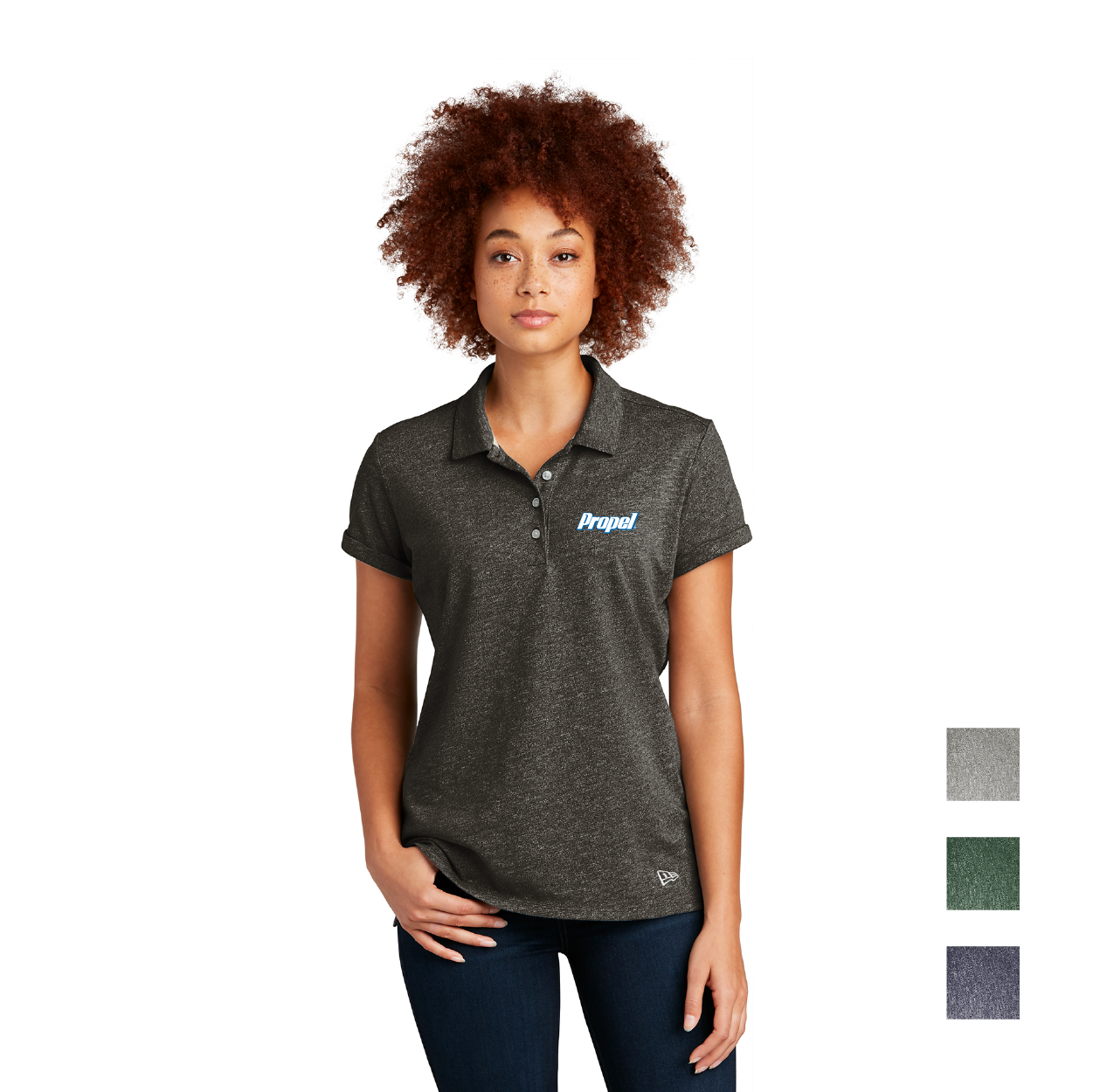 New Era Women's Slub Twist Embroidered Polo - Black Twist