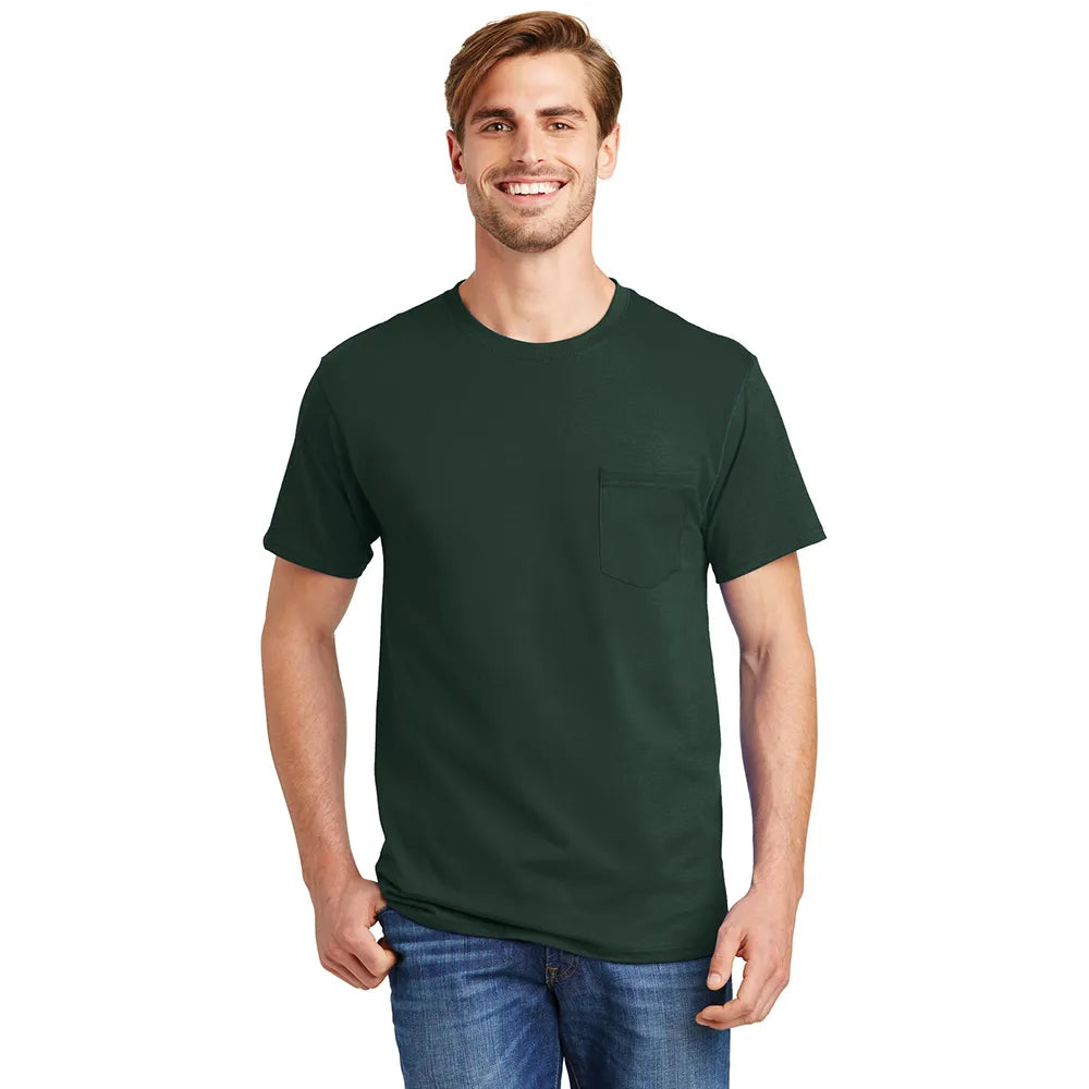 Hanes - Authentic 100% Cotton T-Shirt with Pocket Decorated - Deep Forest Green (PMS 5535C)