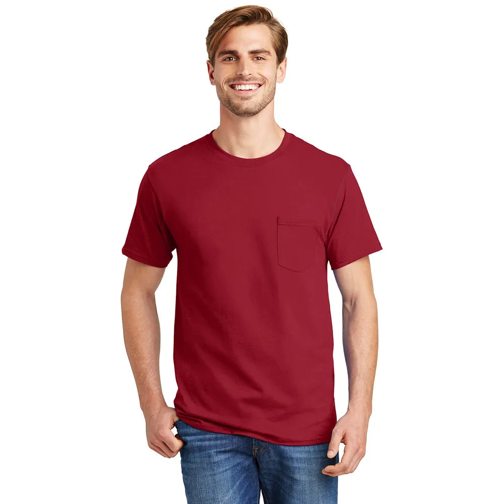 Hanes - Authentic 100% Cotton T-Shirt with Pocket Decorated - Deep Red (PMS 207C)