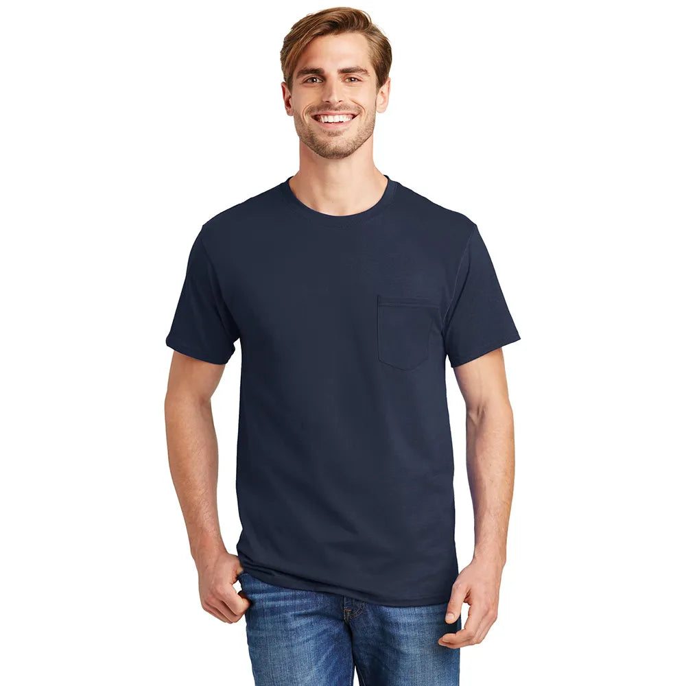 Hanes - Authentic 100% Cotton T-Shirt with Pocket Decorated - Navy Blue (PMS 289C)