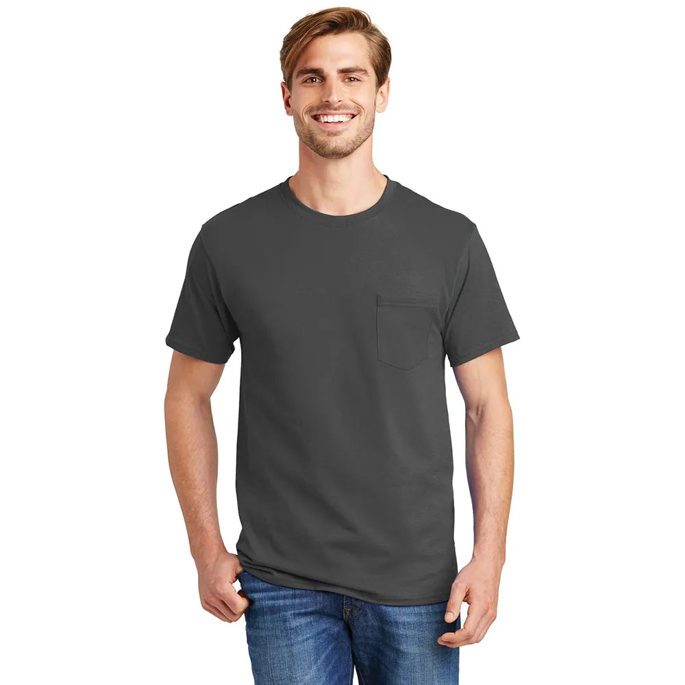 Hanes - Authentic 100% Cotton T-Shirt with Pocket Decorated - Smoke Grey (PMS COOL GRAY 11C)