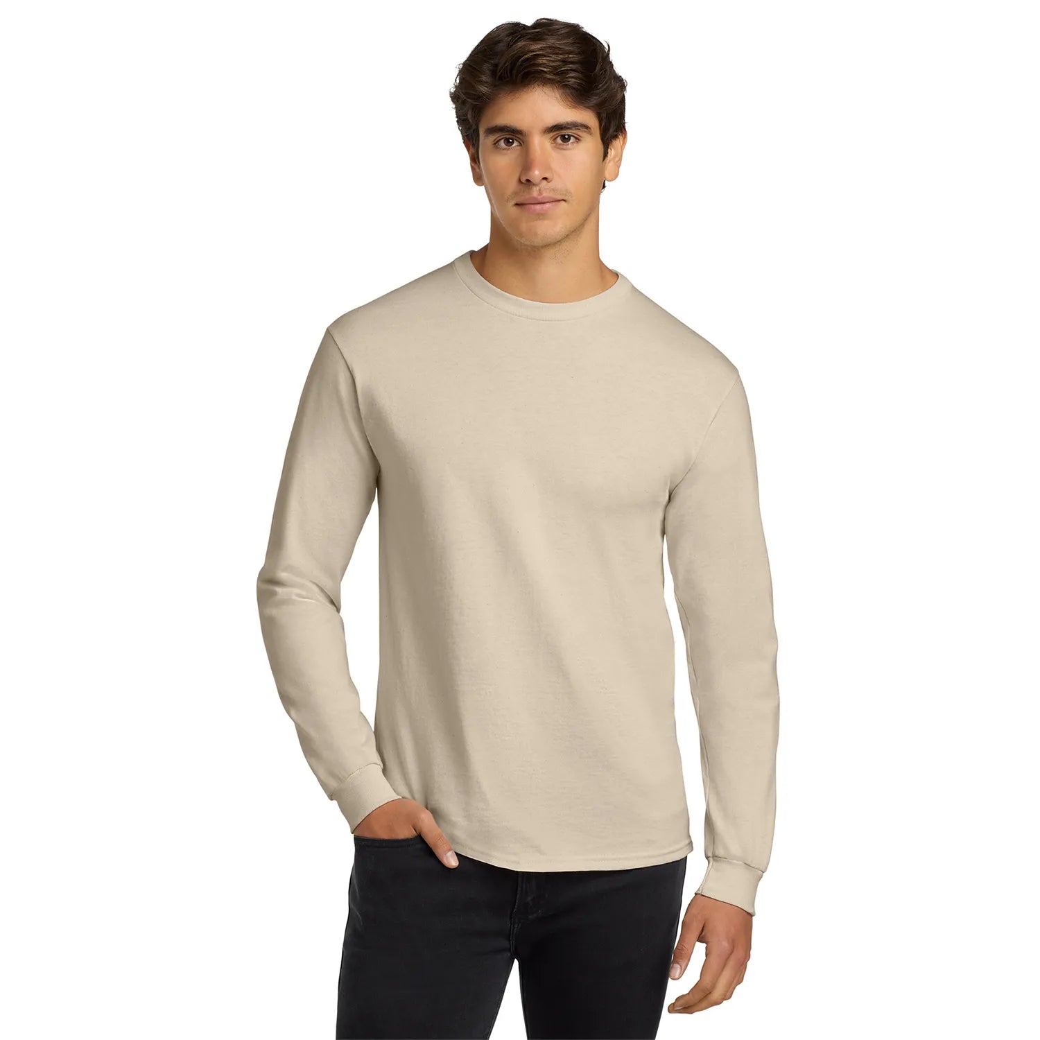 Gildan Ultra Cotton 100% US Cotton Long Sleeve T-Shirt Decorated - Natural White
