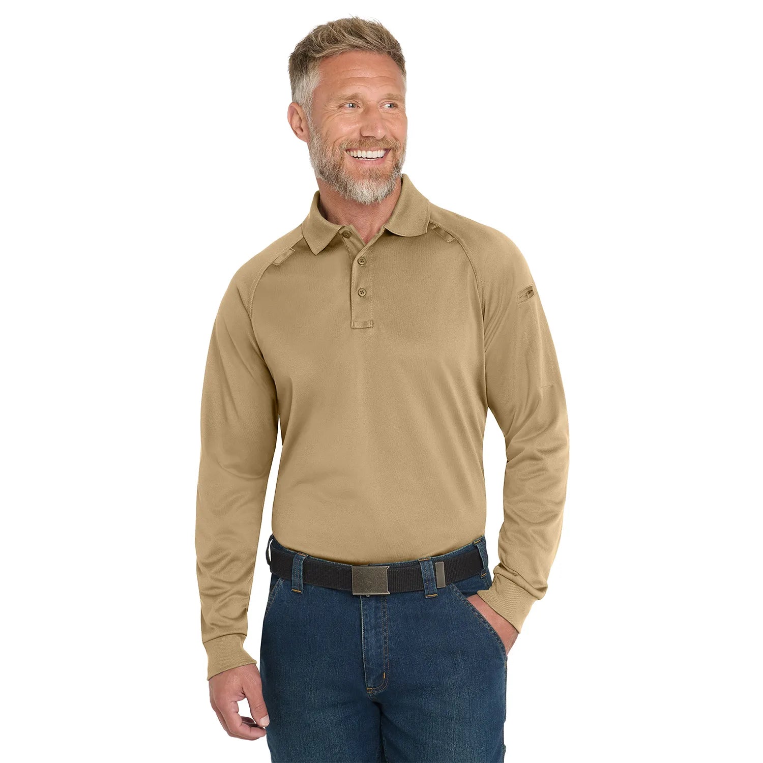 CornerStone - Select Long Sleeve Snag-Proof Tactical Embroidered Polo - Tan Beige (PMS 2312C)