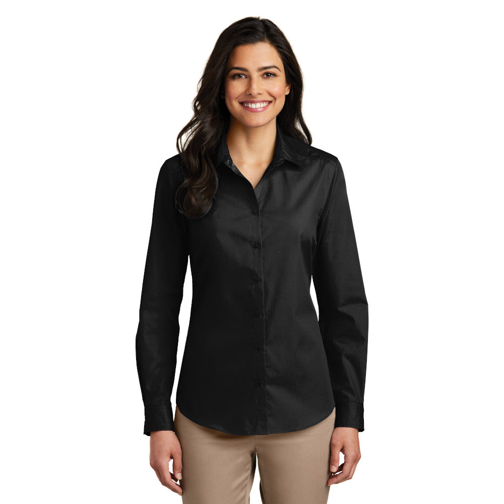 Port Authority Women's Long Sleeve Carefree Poplin Shirt Embroidered - Gusty Grey (PMS COOL GRAY 8C)
