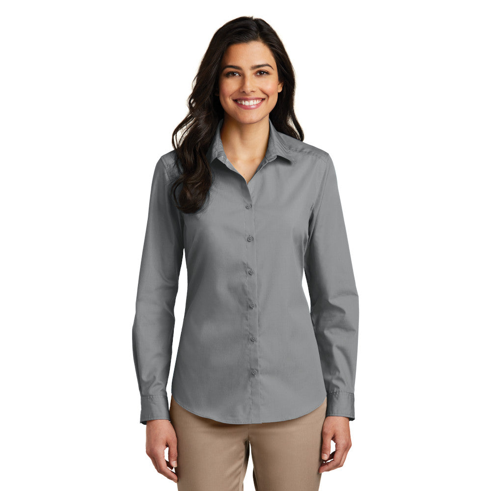 Port Authority Women's Long Sleeve Carefree Poplin Shirt Embroidered - River Blue Navy (PMS 533C)