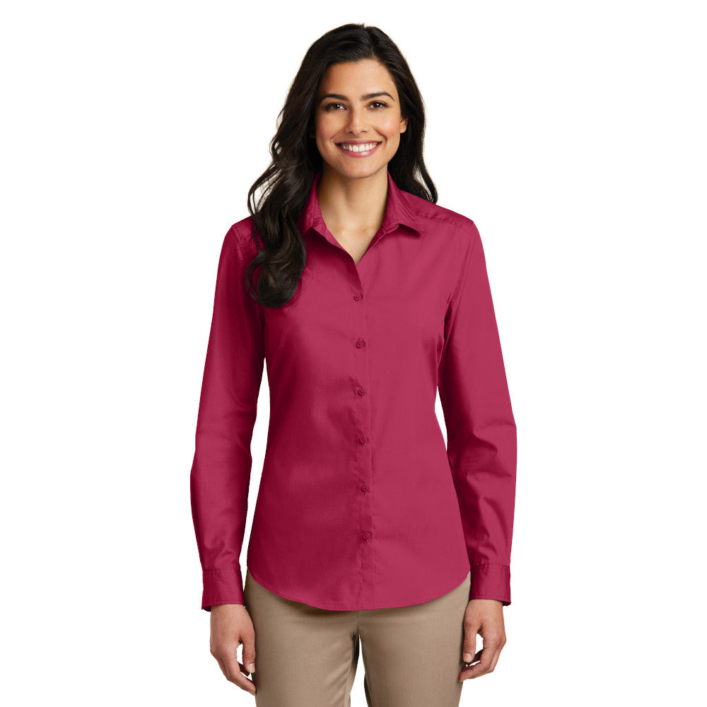 Port Authority Women's Long Sleeve Carefree Poplin Shirt Embroidered - True Royal Blue (PMS 7687C)