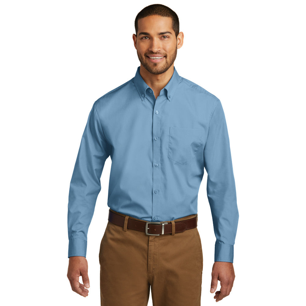Port Authority Long Sleeve Carefree Poplin Shirt Embroidered - Carolina Blue