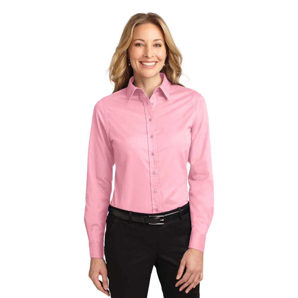 Port Authority Women's Long Sleeve Easy Care Shirt Embroidered - Stone Beige (PMS 467 C)