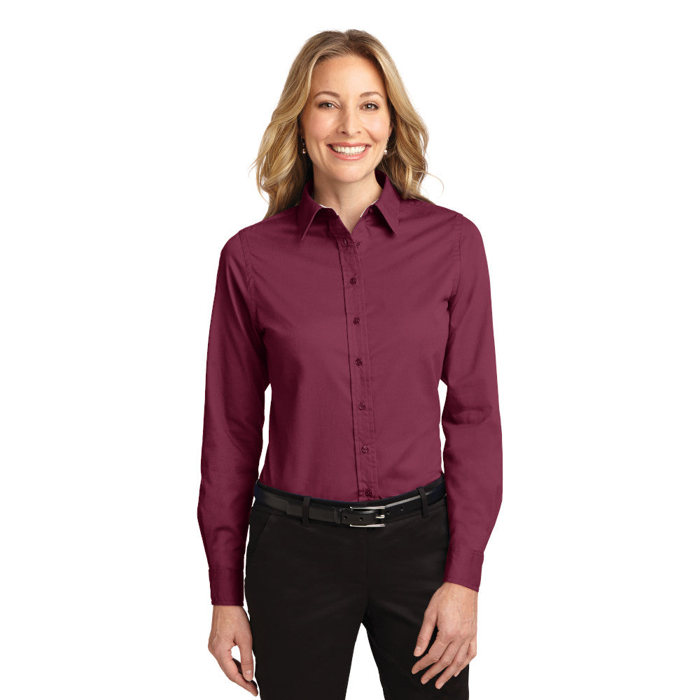 Port Authority Women's Long Sleeve Easy Care Shirt Embroidered - Dark Green/Navy Blue