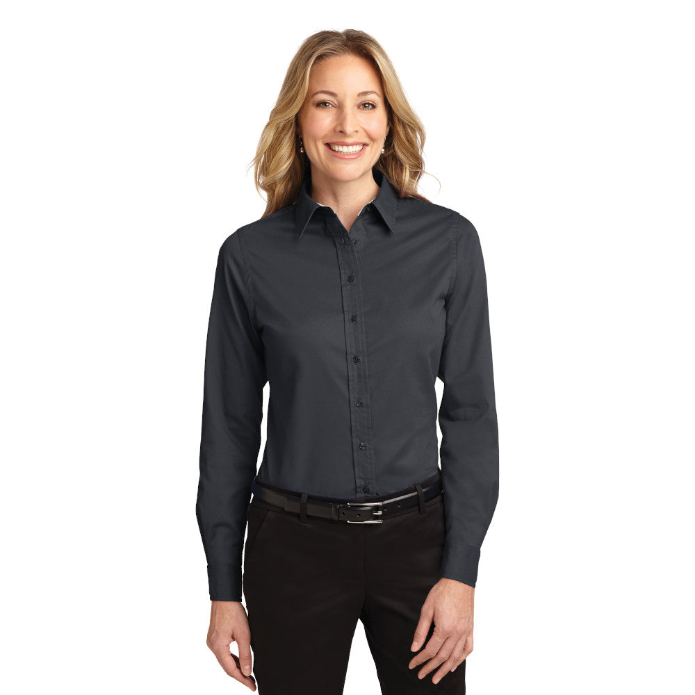Port Authority Women's Long Sleeve Easy Care Shirt Embroidered - Light Blue/Light Stone Grey