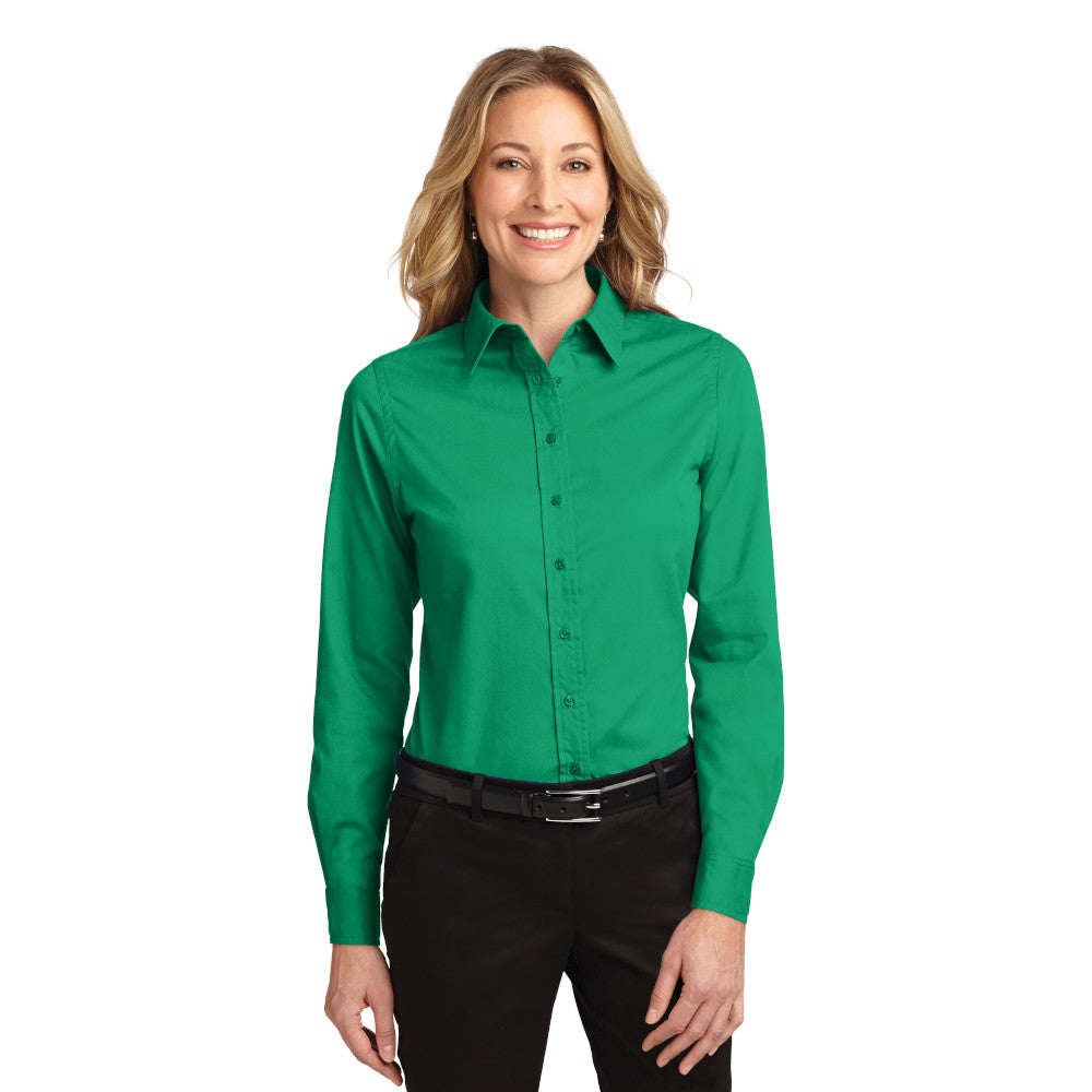 Port Authority Women's Long Sleeve Easy Care Shirt Embroidered - Navy Blue/Light Stone Grey