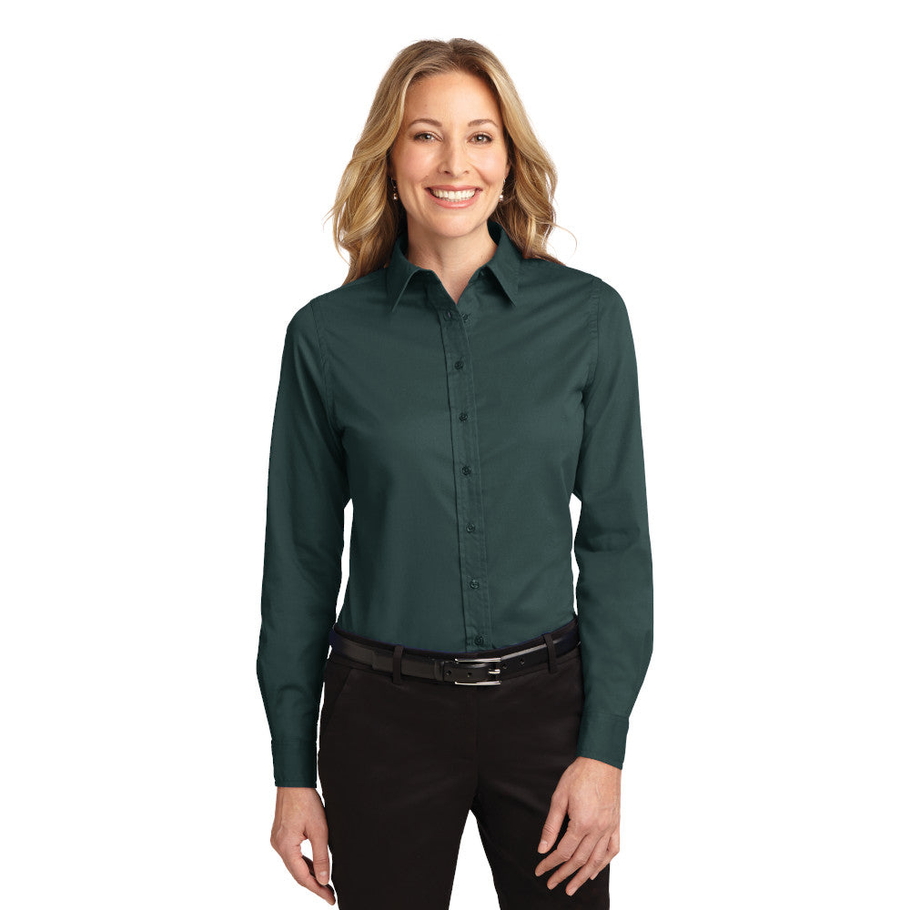 Port Authority Women's Long Sleeve Easy Care Shirt Embroidered - Purple/Light Stone Grey