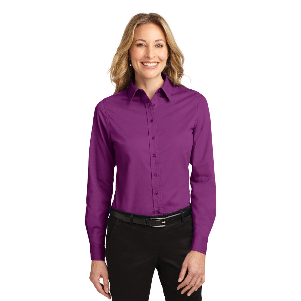 Port Authority Women's Long Sleeve Easy Care Shirt Embroidered - Red/Light Stone Grey