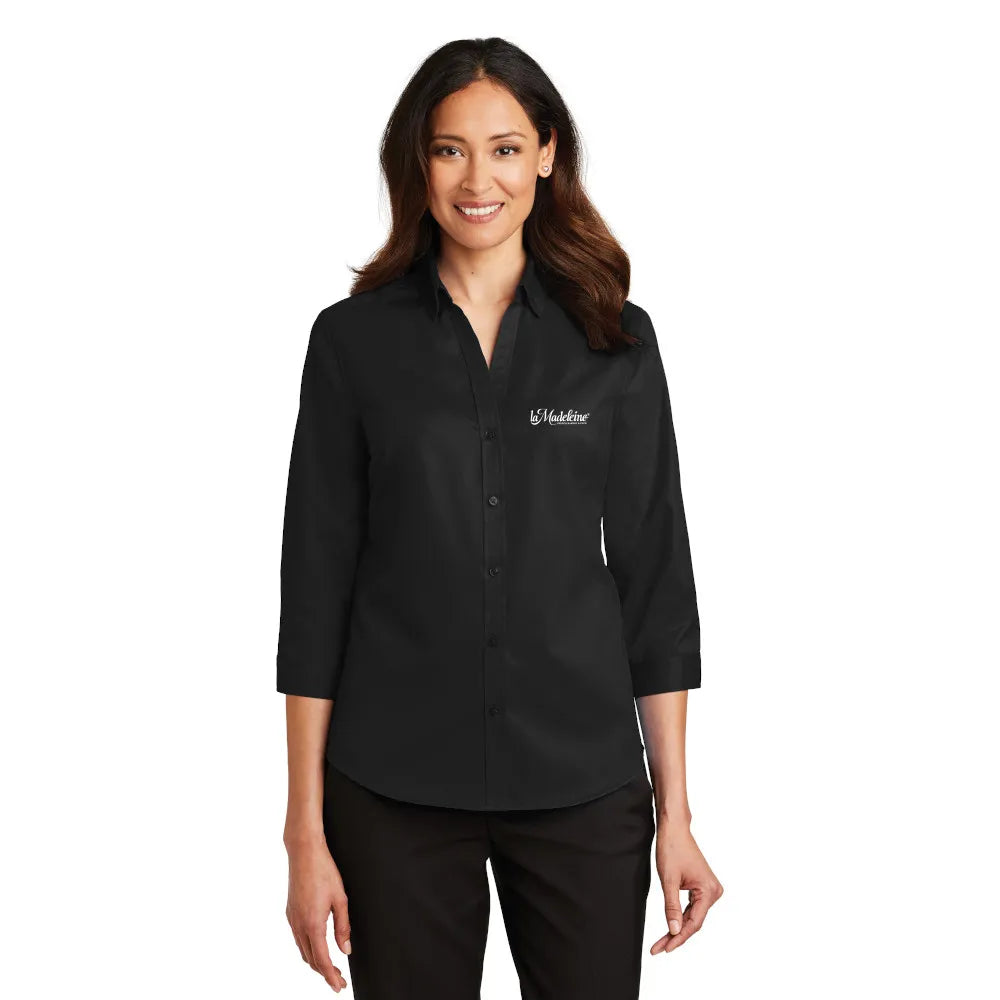 Port Authority Women's 3/4-Sleeve SuperPro Twill Shirt Embroidered - Black