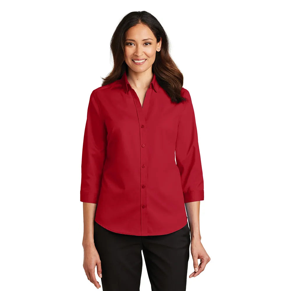 Port Authority Women's 3/4-Sleeve SuperPro Twill Shirt Embroidered - True Navy Blue (PMS 533C)