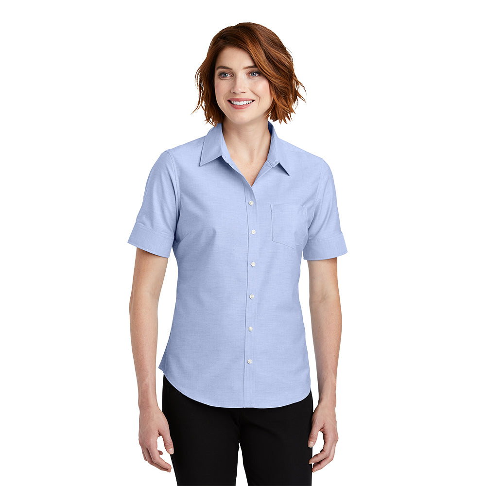 Port Authority Port Authority Women's Short Sleeve SuperPro Oxford Shirt Embroidered – White