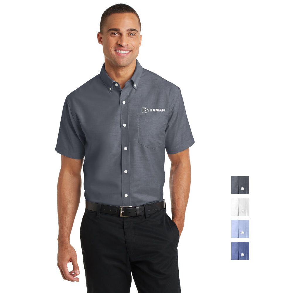 Port Authority Short Sleeve SuperPro Oxford Shirt Embroidered – Black