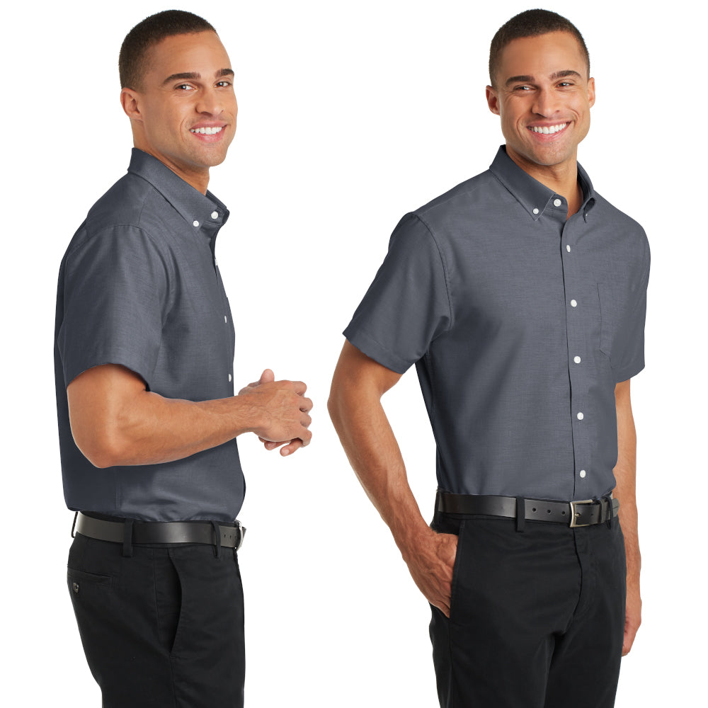 Port Authority Short Sleeve SuperPro Oxford Shirt Embroidered – Navy Blue