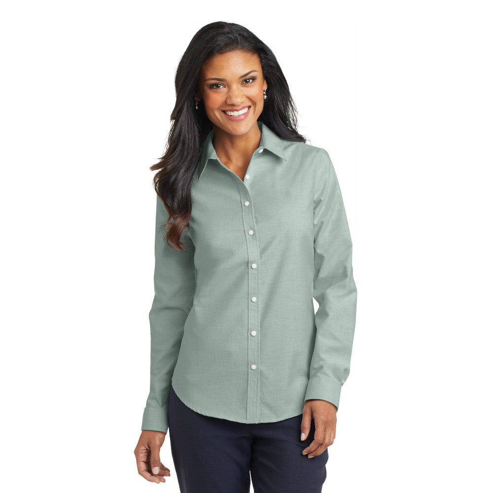 Port Authority Port Authority Women's SuperPro Oxford Shirt Embroidered – Navy Blue