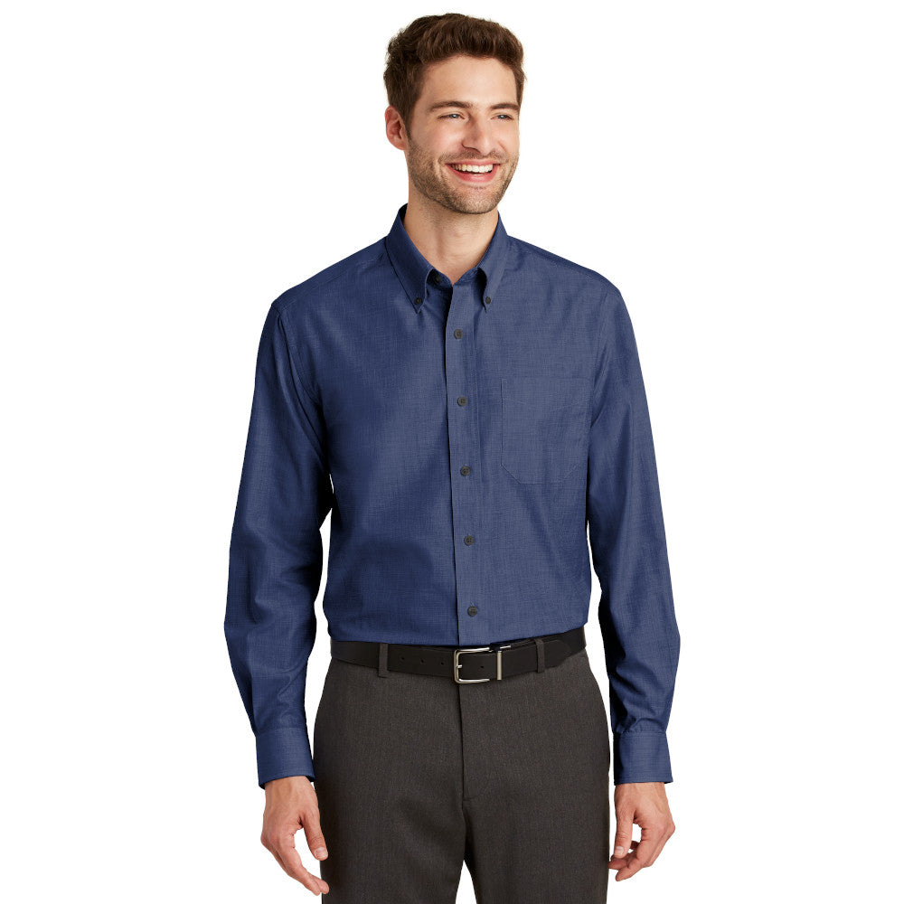 Port Authority Crosshatch Easy Care Shirt Embroidered – Deep Blue