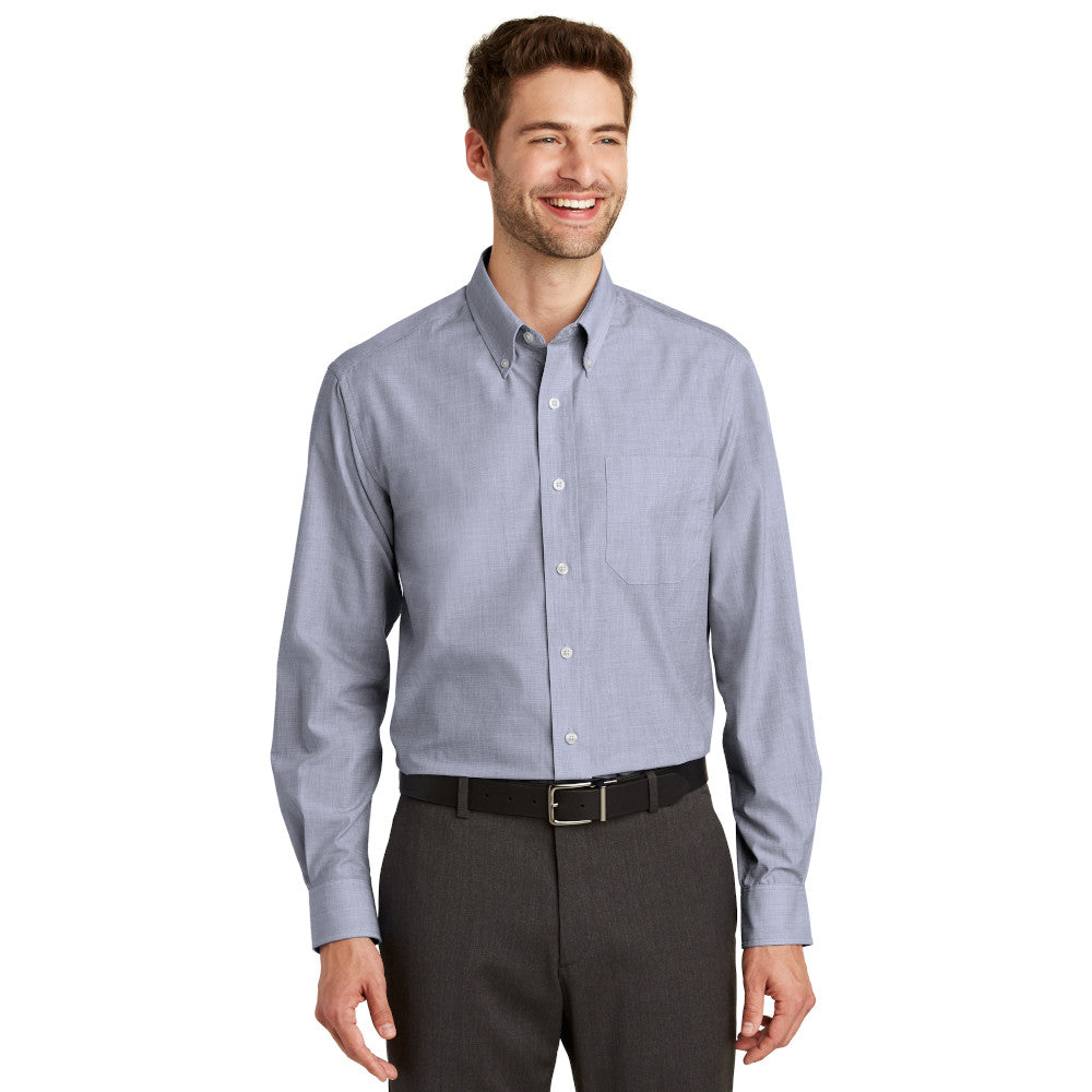 Port Authority Crosshatch Easy Care Shirt Embroidered – Navy Blue Frost