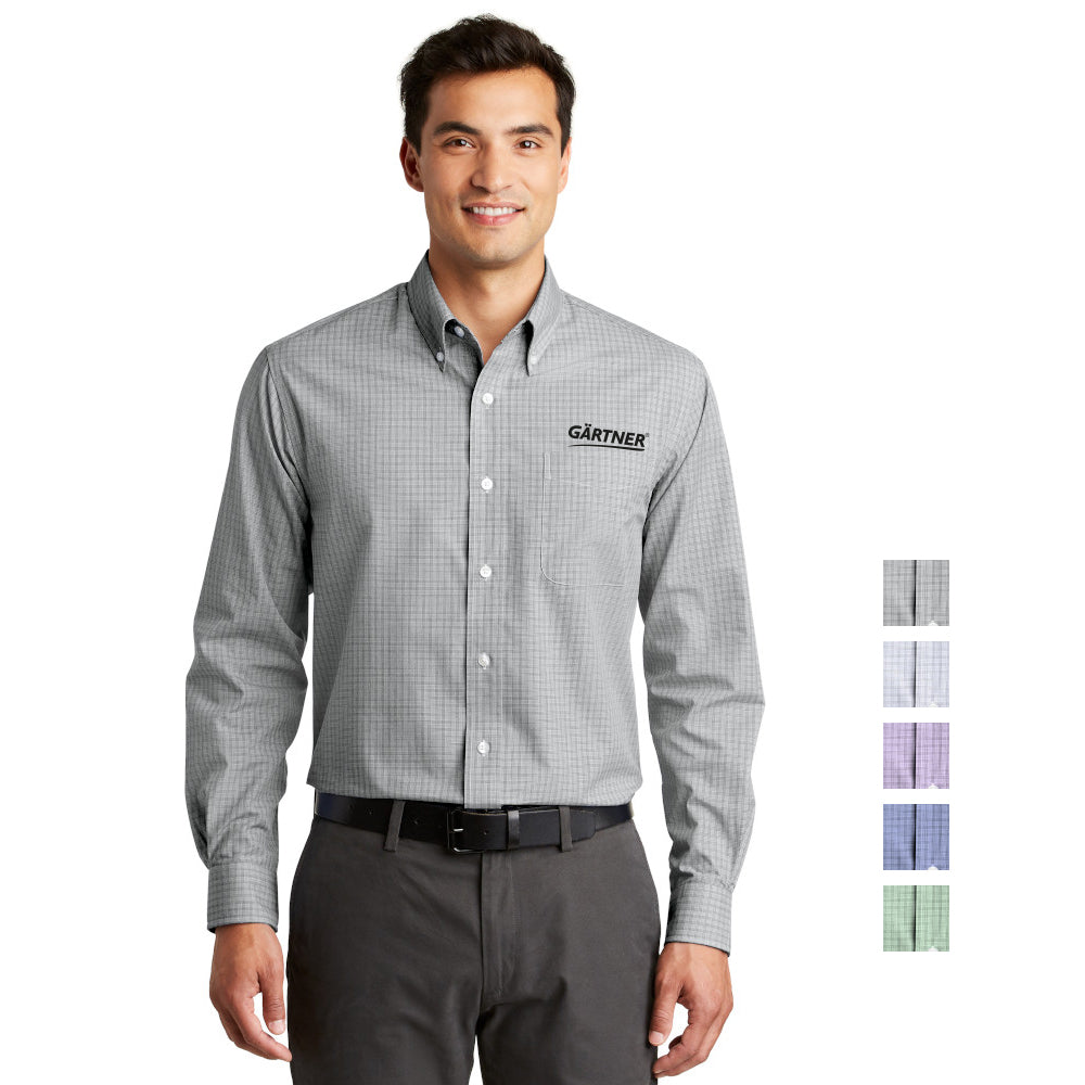Port Authority Plaid Pattern Easy Care Shirt Embroidered – Charcoal Grey