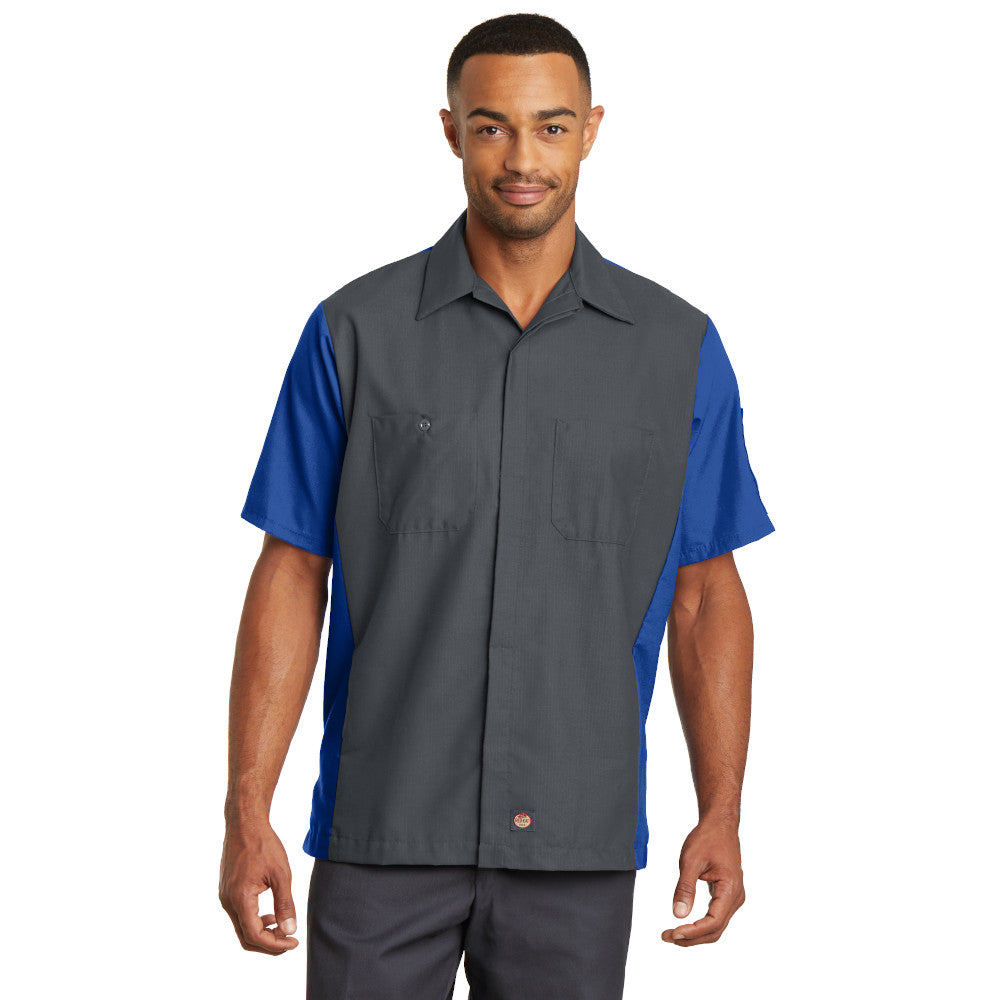Red Kap Short Sleeve Ripstop Crew Shirt Embroidered – Charcoal Grey/Royal Blue