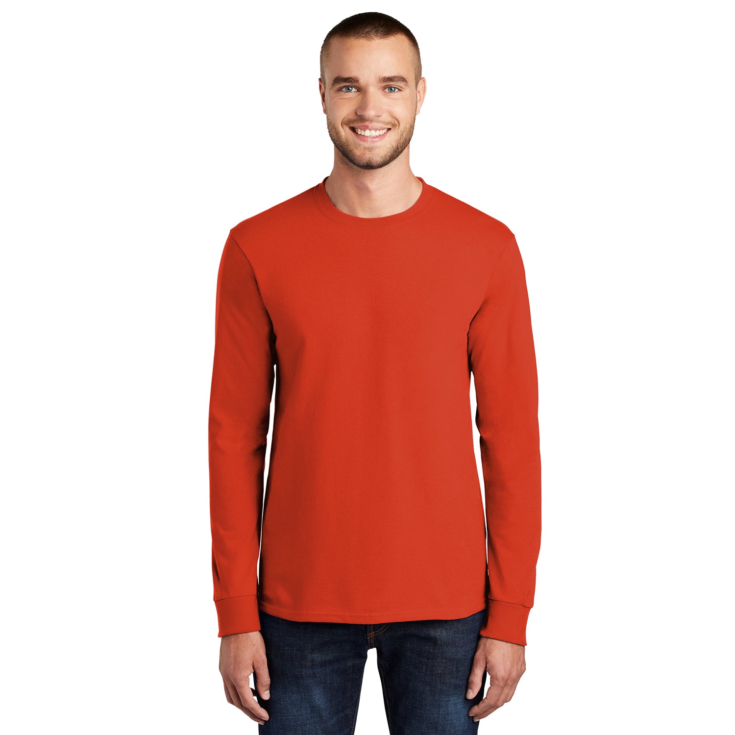 Port & Company Long Sleeve Essential Tee Decorated - Navy Blue