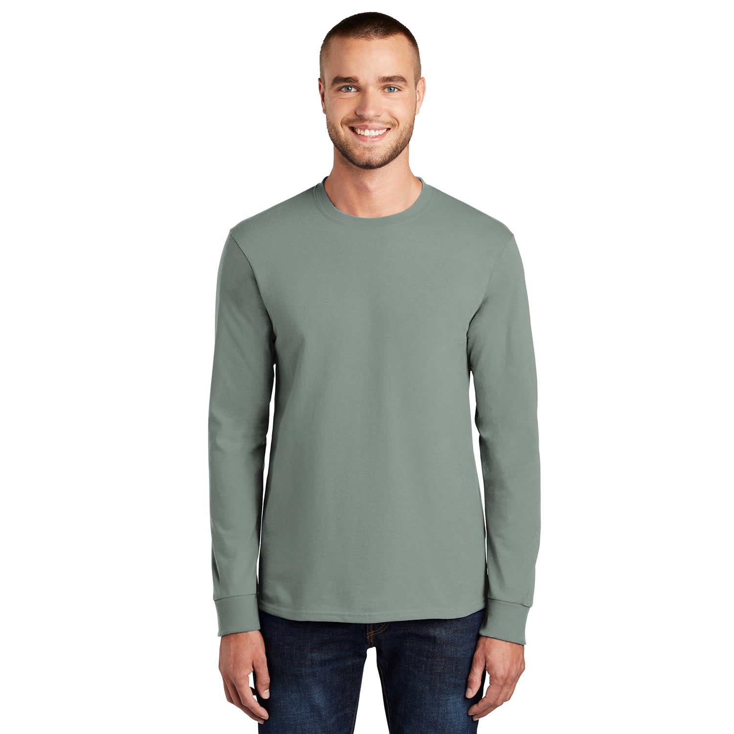 Port & Company Long Sleeve Essential Tee Decorated - Stonewashed Blue