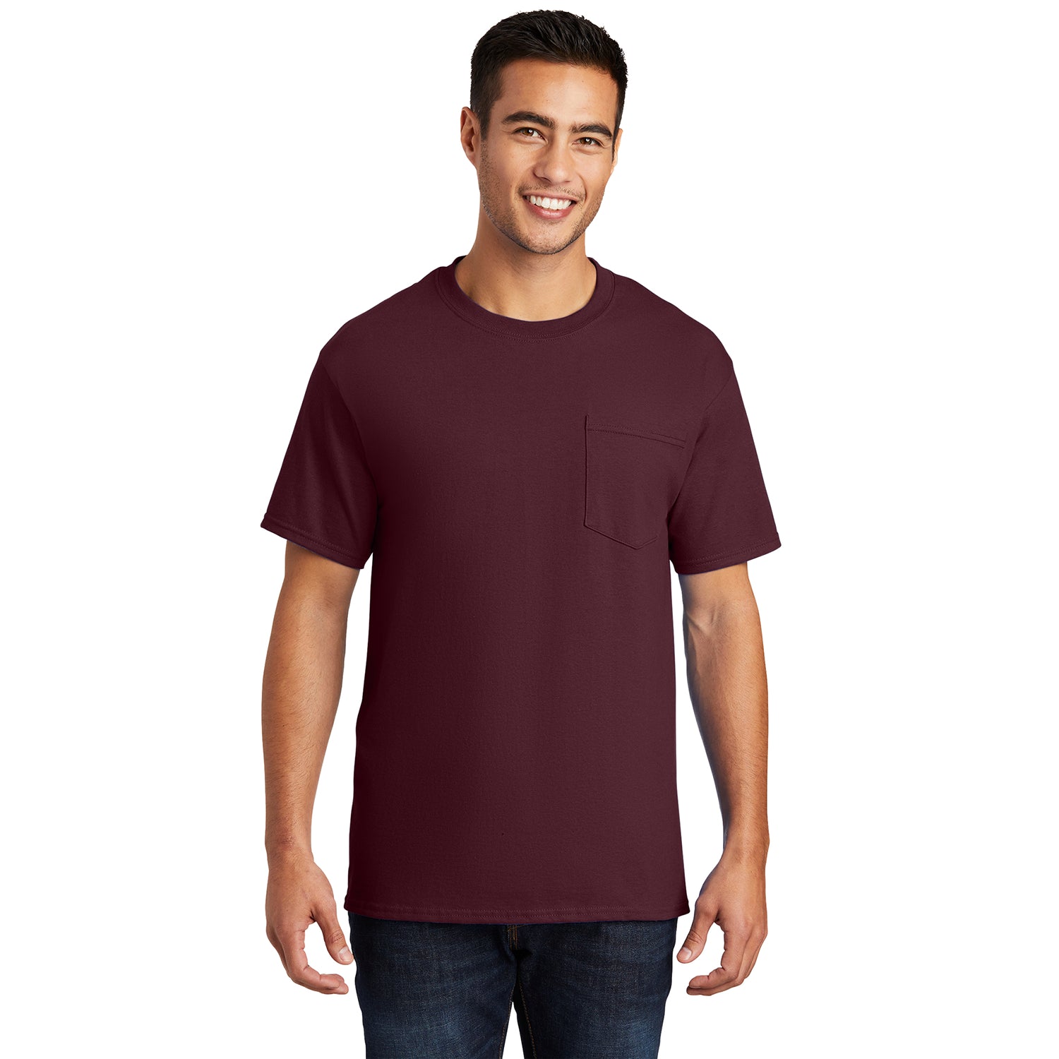 Port & Company Essential Pocket Tee Decorated - Athletic Maroon Red