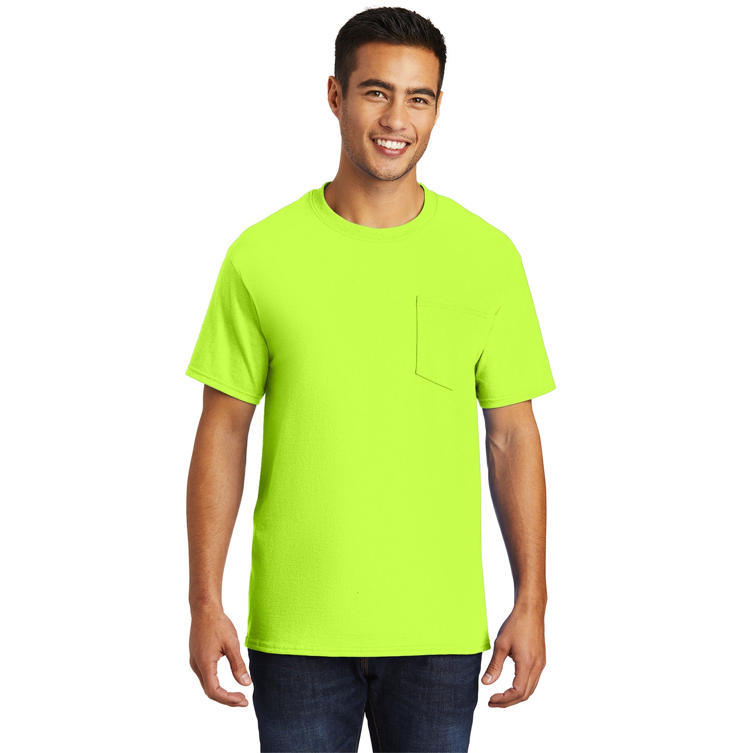 Port & Company Essential Pocket Tee Decorated - Safety Green
