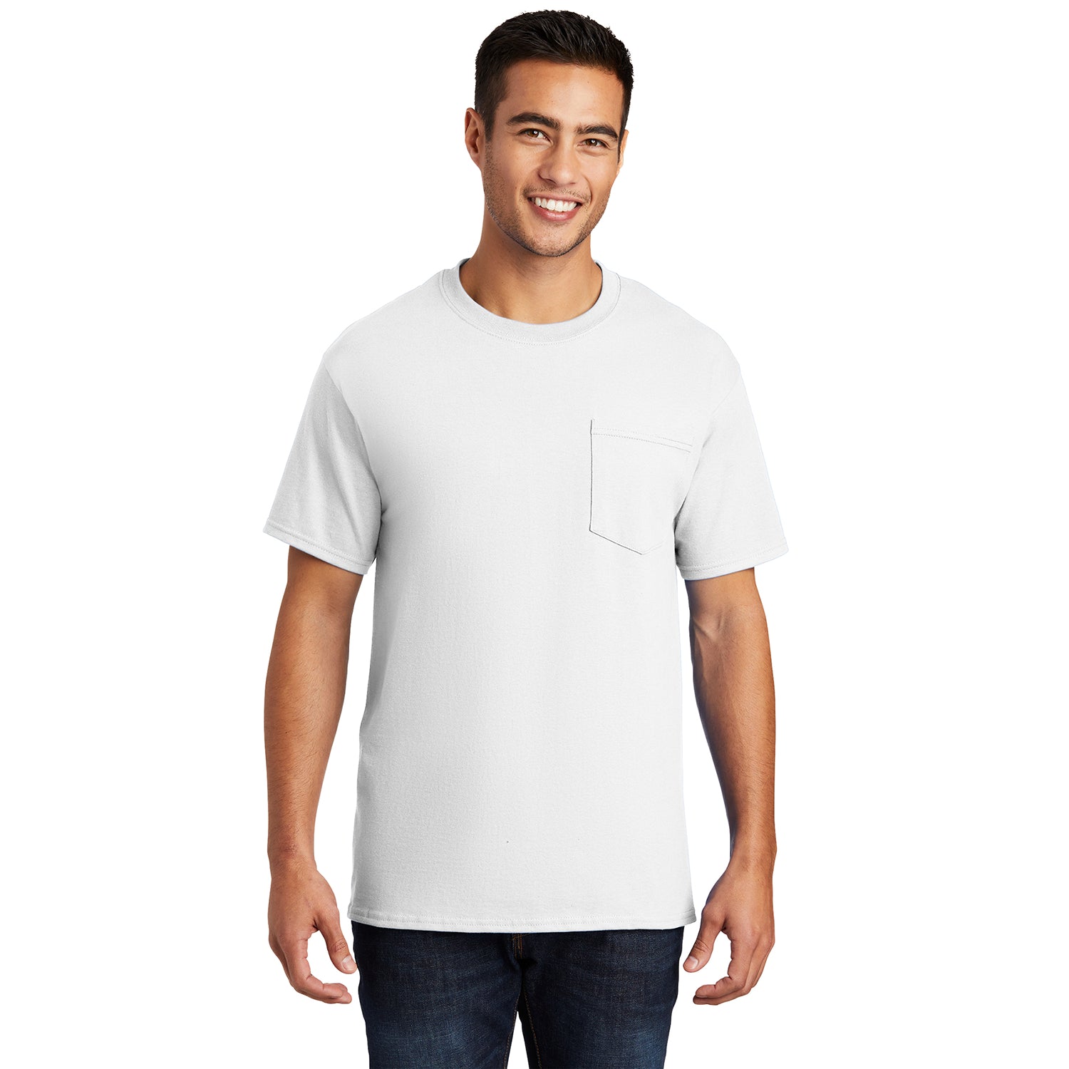 Port & Company Essential Pocket Tee Decorated - White