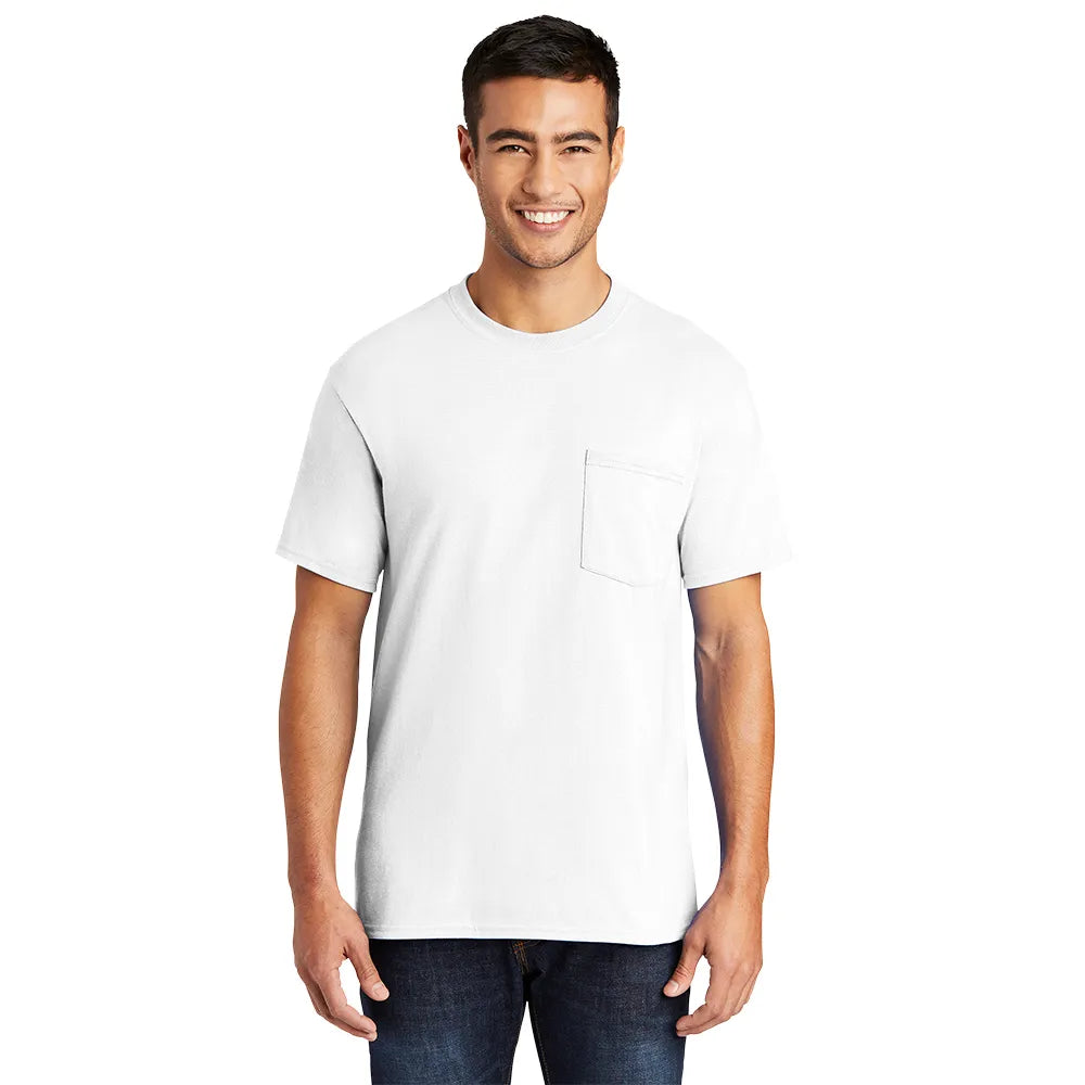 Port & Company Core Blend Pocket Tee Decorated - White