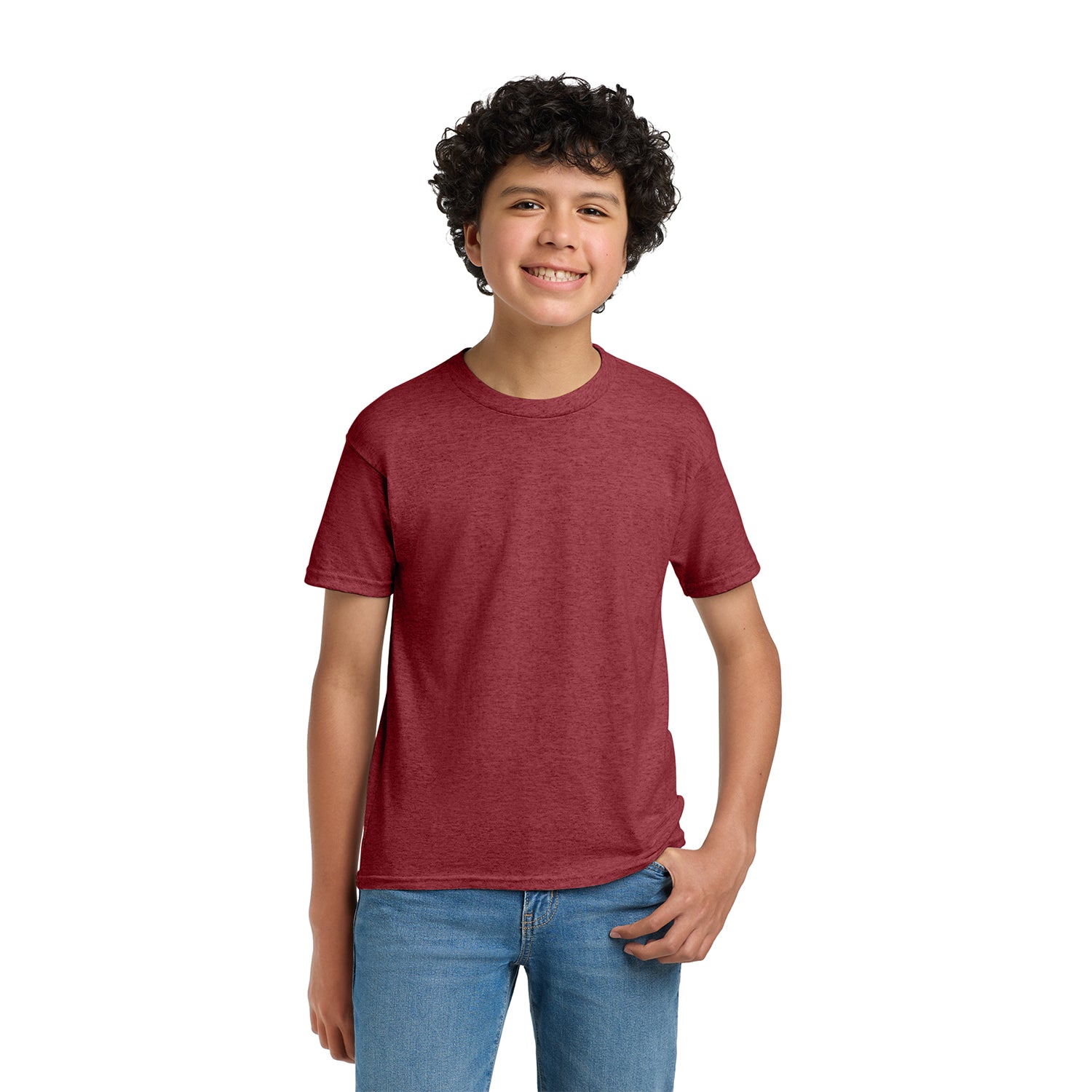 Hanes - Youth EcoSmart 50/50 Cotton/Poly T-Shirt Decorated - Heather Red