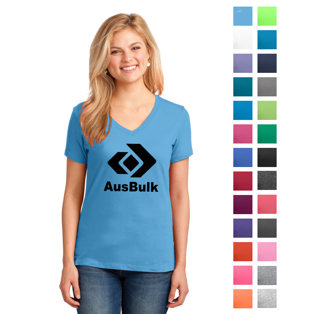 Port & Company Women's Core Cotton V-Neck Tee Decorated - Aquatic Blue