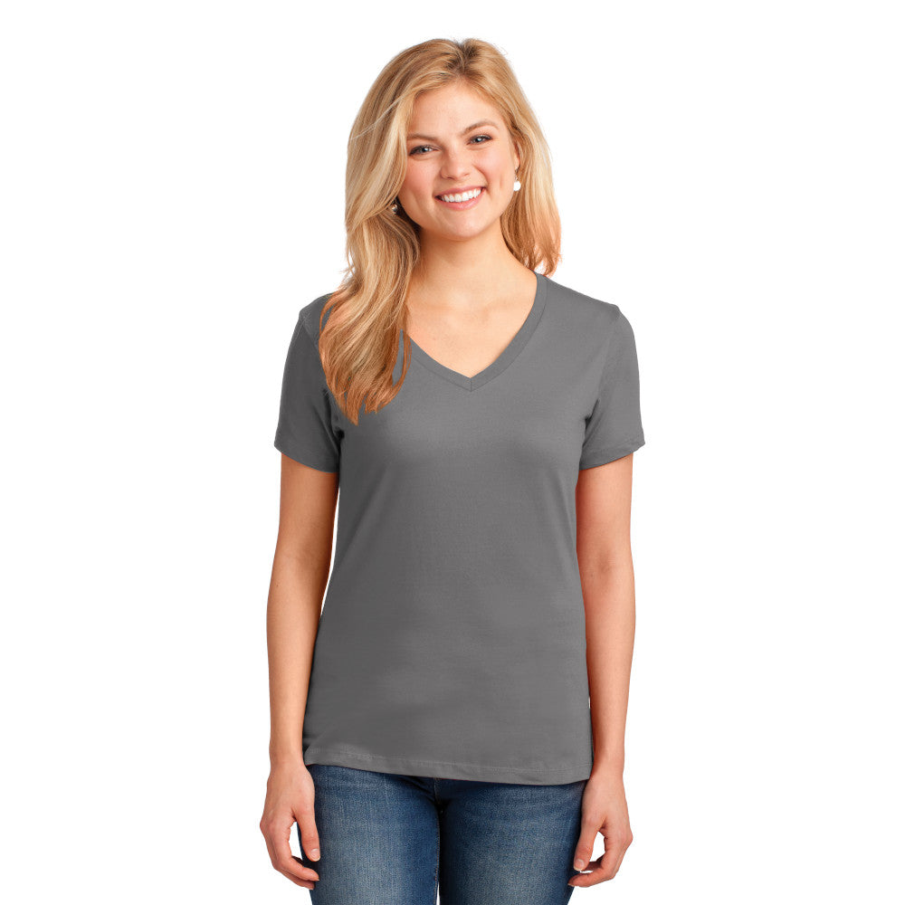 Port & Company Women's Core Cotton V-Neck Tee Decorated - Medium Grey