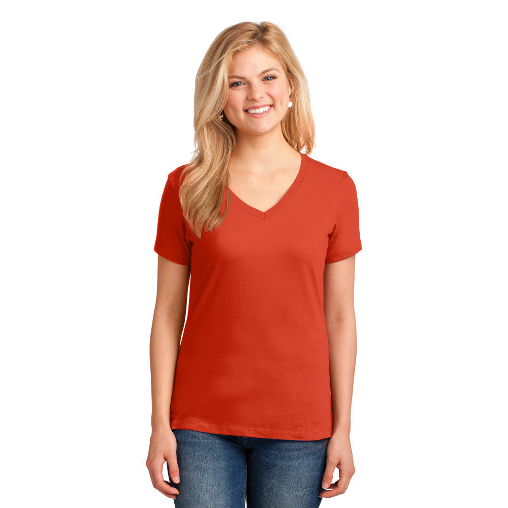 Port & Company Women's Core Cotton V-Neck Tee Decorated - Orange